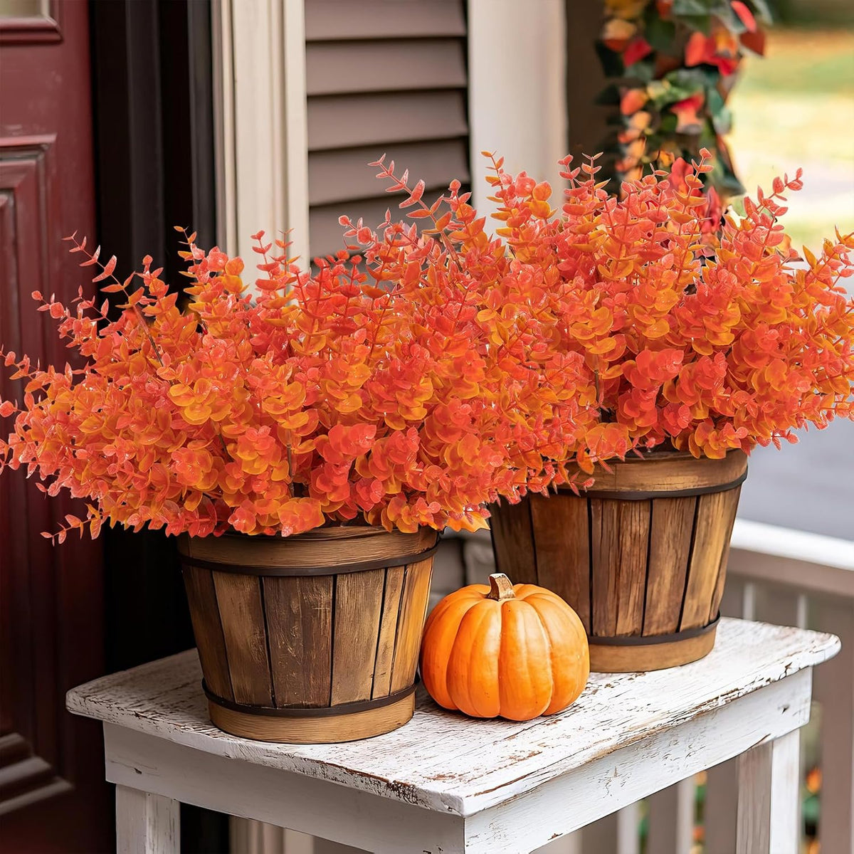 Coferset 8 Bundles Outdoor Fall Faux Eucalyptus Plants,Orange