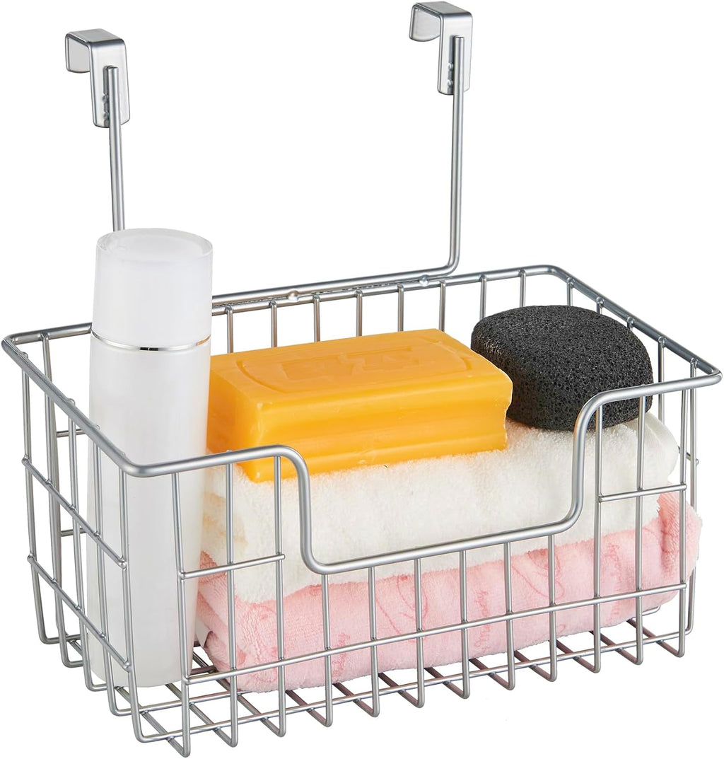 JUNCHU CHERRY Wire Hanging Storage Basket 2 Packs, Wall Mounted Kitchen Bathroom Storage Basket, Multi-Functional, No Punching, Strong Bearing, Chrome