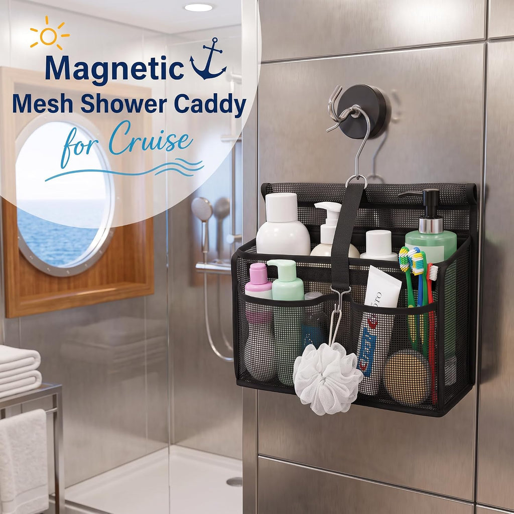 Magnetic Mesh Shower Caddy for Cruise Ships, Black