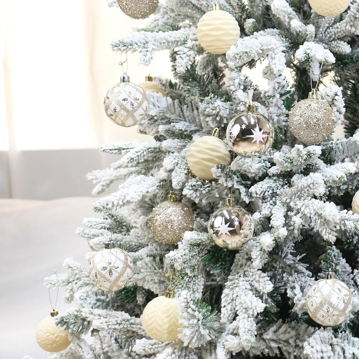 25PCS 2.36In Velvet Champagne Christmas Ball Tree Ornaments Decorations Set