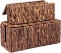 Cable Management Box with Lid, 2Pack Handwoven Real Water Hyacinth Cord Hider Organizer Boxes,2 Side Open Slots Storage Box to Hide Cords Power Strip for Desk, Floor, Office