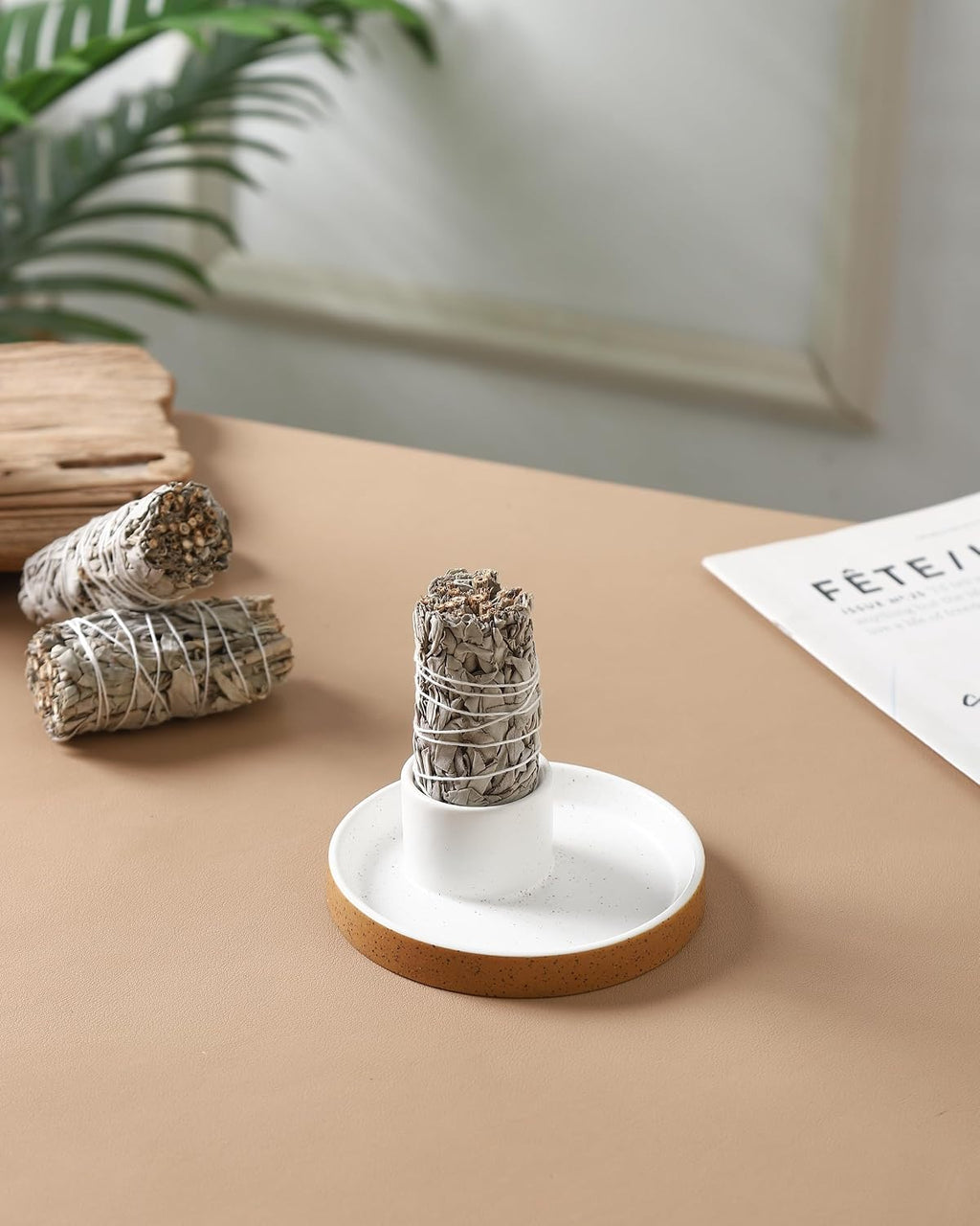 Ceramic Incense Holder, White Sage Bundle Smudge Bowl, Smudging Plate for Sage Palo Santo Sticks Candles and Offering Sage Holder