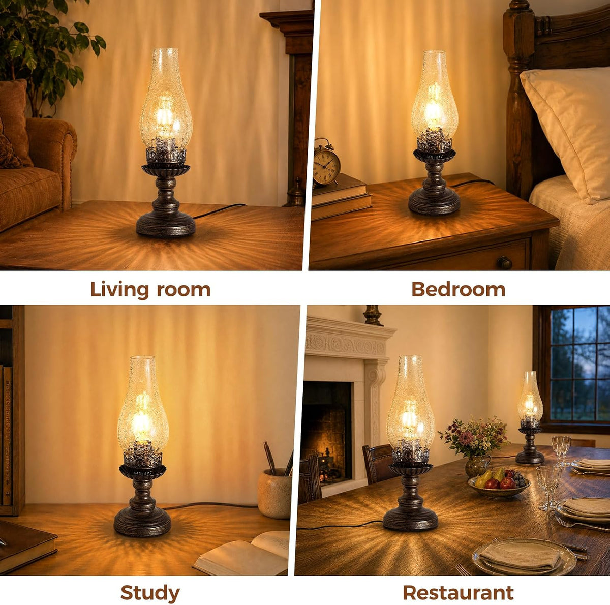 Set of 2 Vintage Table Lamps, Oil Lamp Style, E26 3-Level Dimming
