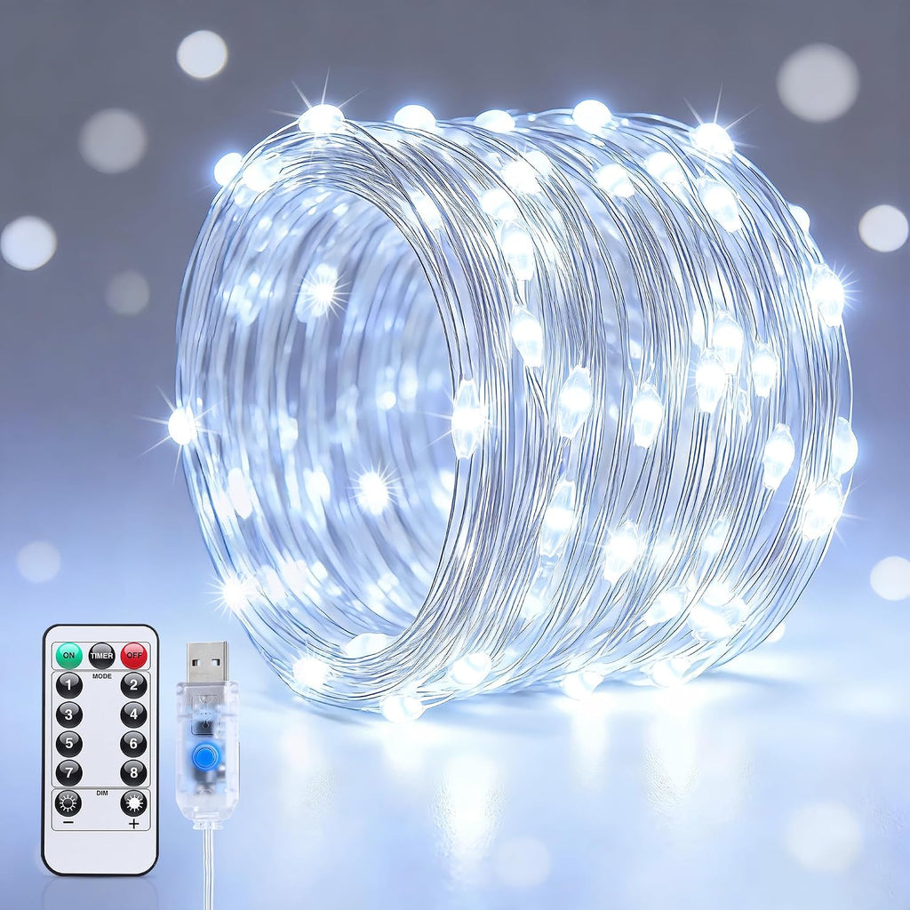 JMEXSUSS USB White Fairy Lights Plug in, 33ft 100 LED Twinkle Lights Indoor