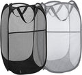 Pop Up Laundry Hampers, Collapsible Mesh Laundry Baskets for Home, Dorm, Travel, Portable Clothes Hampers, Pack of 2 (Black + Grey)