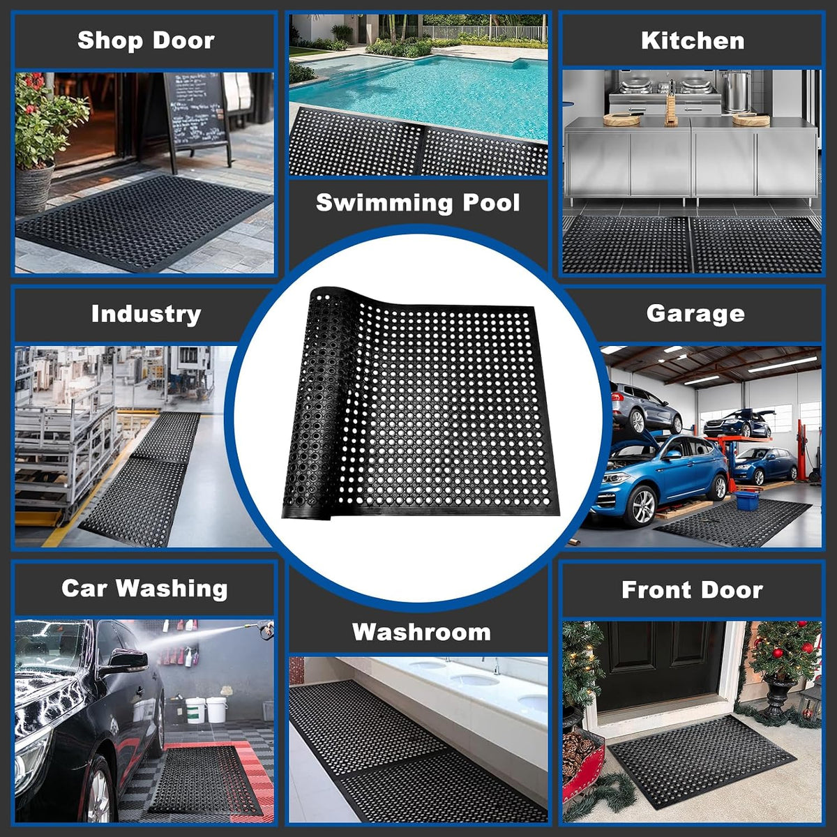 60"x35" Outdoor Rubber Floor Mats Non-Slip Restaurant Mat Commercial Kitchen Heavy Duty Mat Drainage Mats for Outside Industral Pool Entrance Bar Wet Area