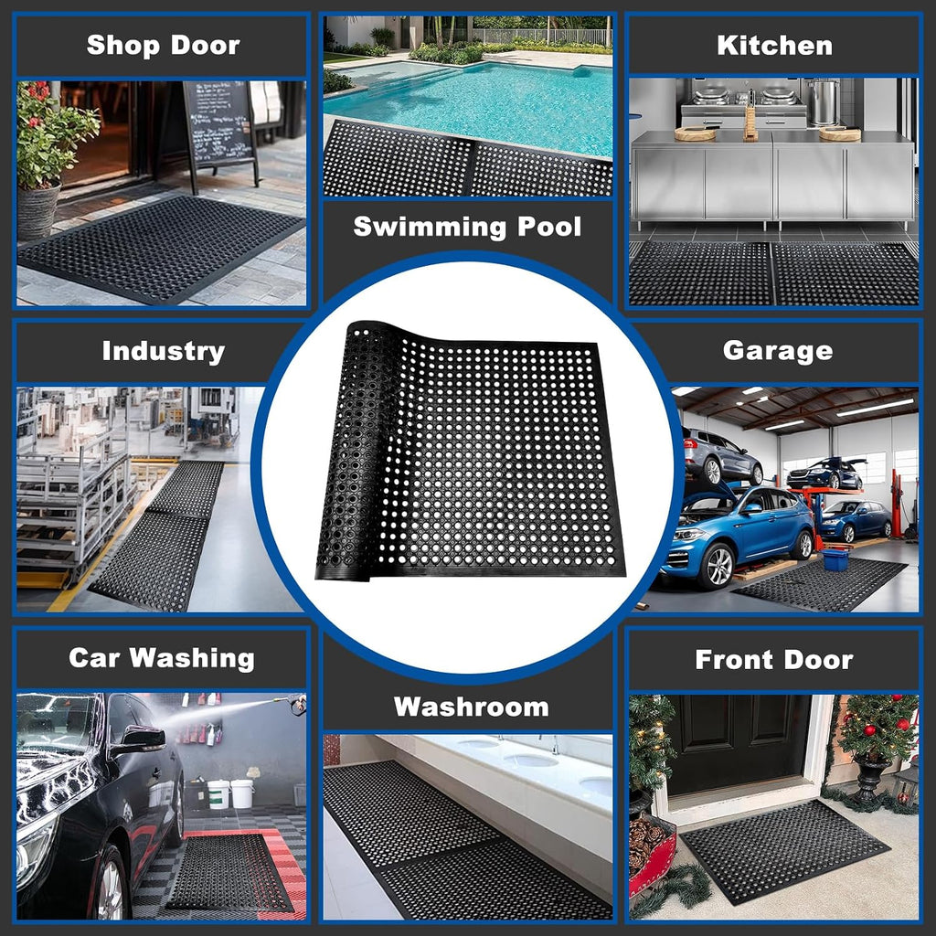 35"X24" Outdoor Rubber Floor Mats Non-Slip Restaurant Mat Commercial Kitchen Heavy Duty Mat Drainage Mats for Garage Garden Indoor Outside Industral Pool Entrance Bar Wet Area