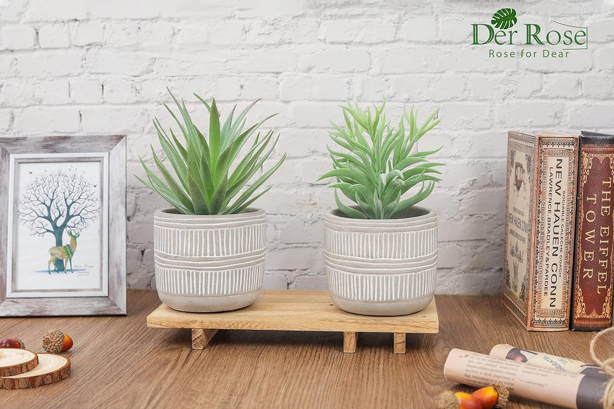 Der Rose 2 Pack 8.5" Fake Succulents Plants in Ceramic Pots for Boho Decor