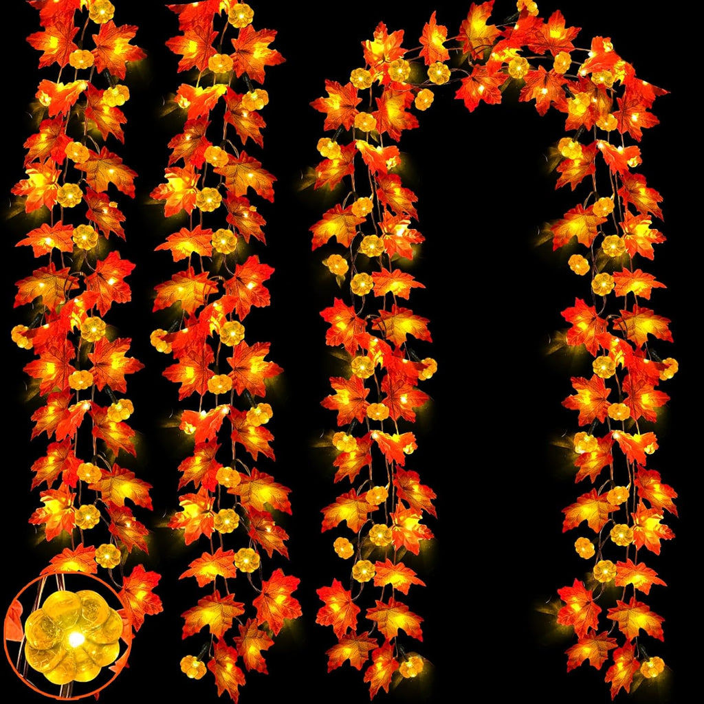 Timer&3 Pack Thanksgiving Decor Fall Garland with Pumpkin Lights 60LED