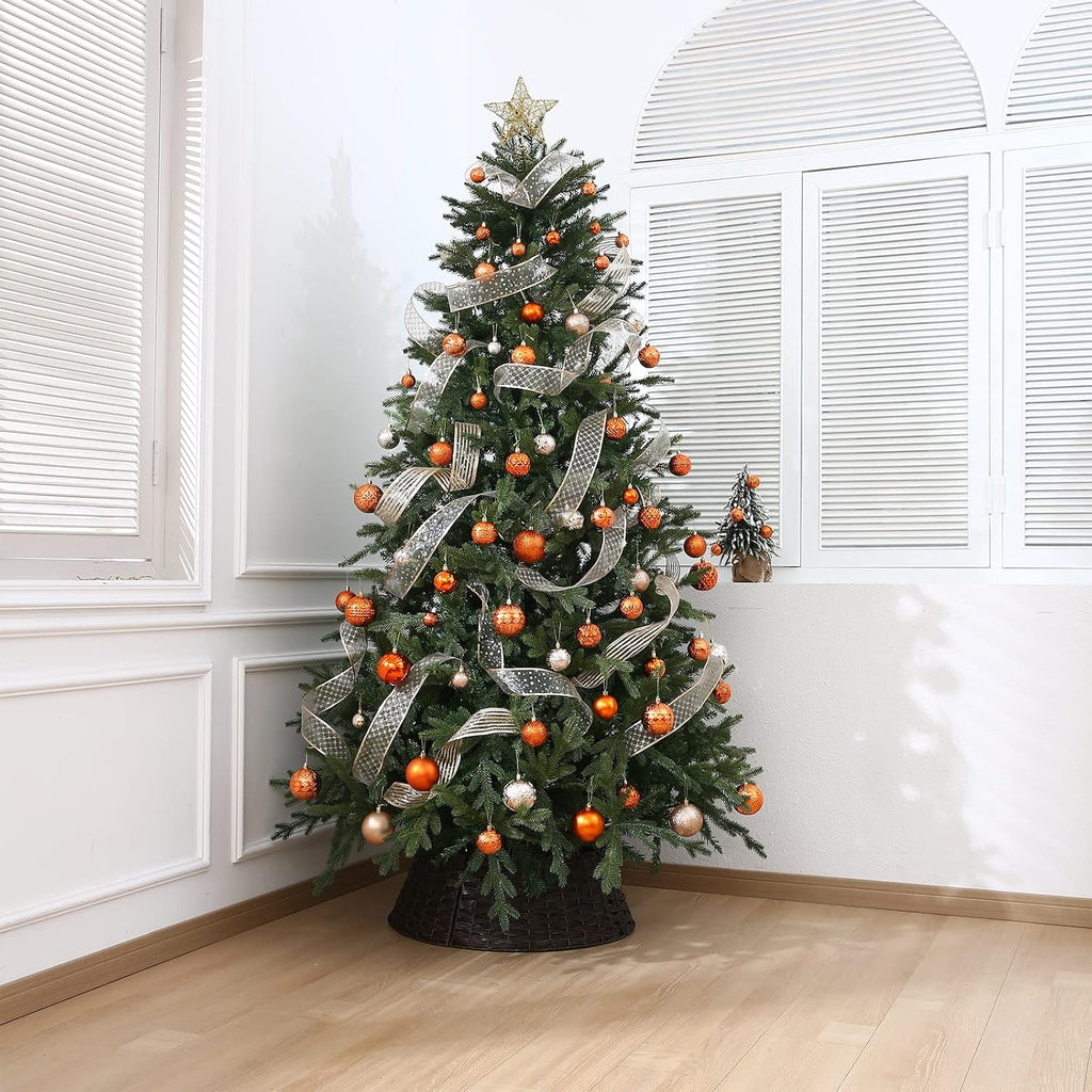Christmas Ball Ornaments Copper Orange Christmas Tree Decorations with Hang Rope-36pcs Shatterproof Christmas Ornaments Set with 6 Styles in 3 Sizes(Small Medium Large)