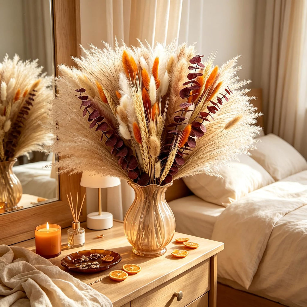530/450Pcs Dried Pampas Grass Set for Dry Flower Home Decor (450Pcs Fall)