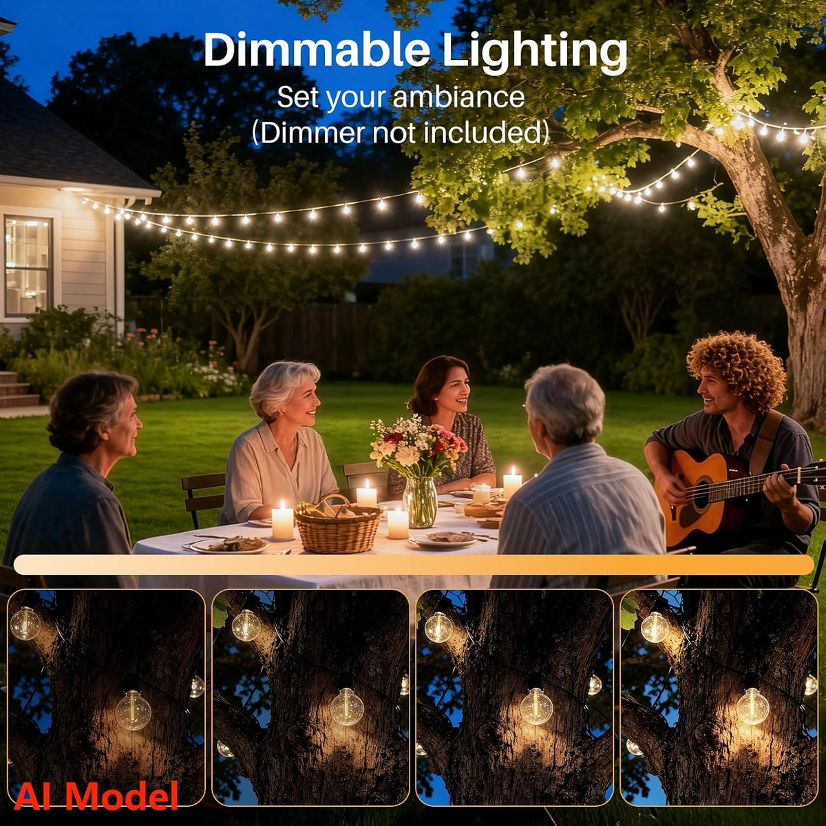 25 FT 2700K Outdoor String Lights,13 Plastic Edison Bulbs, E12 Base