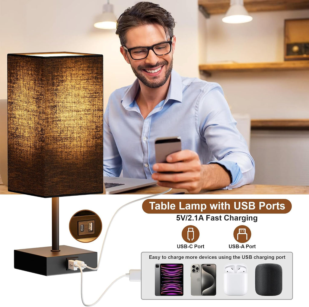 Touch Bedside Table Lamp for Bedroom, 14-Inch, Black, Set of 2