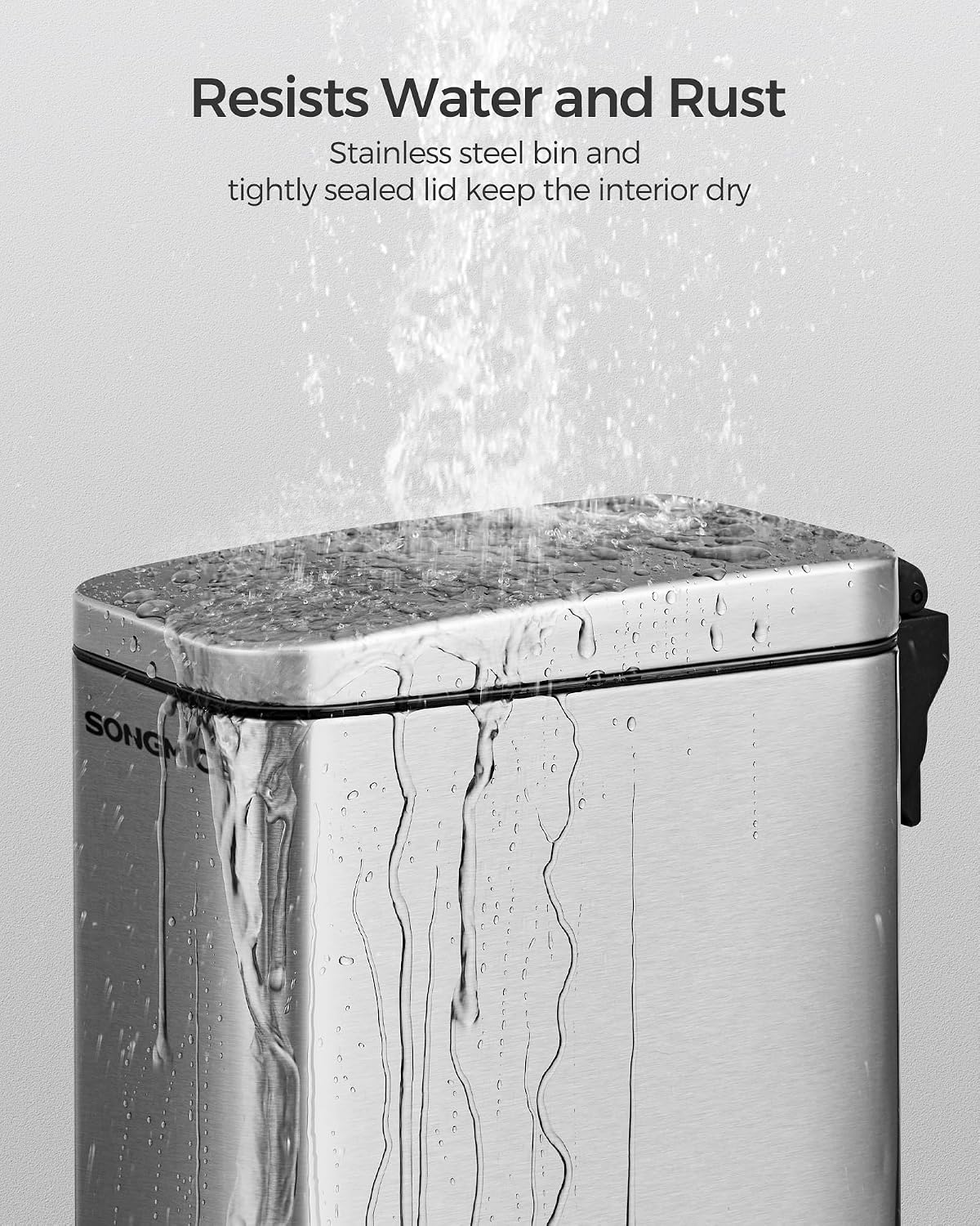 SONGMICS Bathroom Trash Can, 1.3 Gallon Stainless Steel Trash Bin with Lid