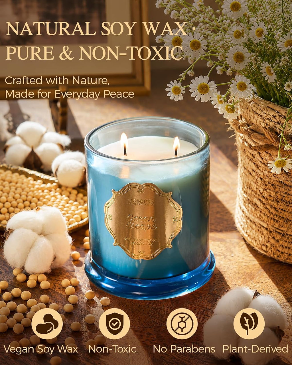 M&SENSE Ocean Escape Non Toxic Large Soy Candle, 12.7oz Summer Scent