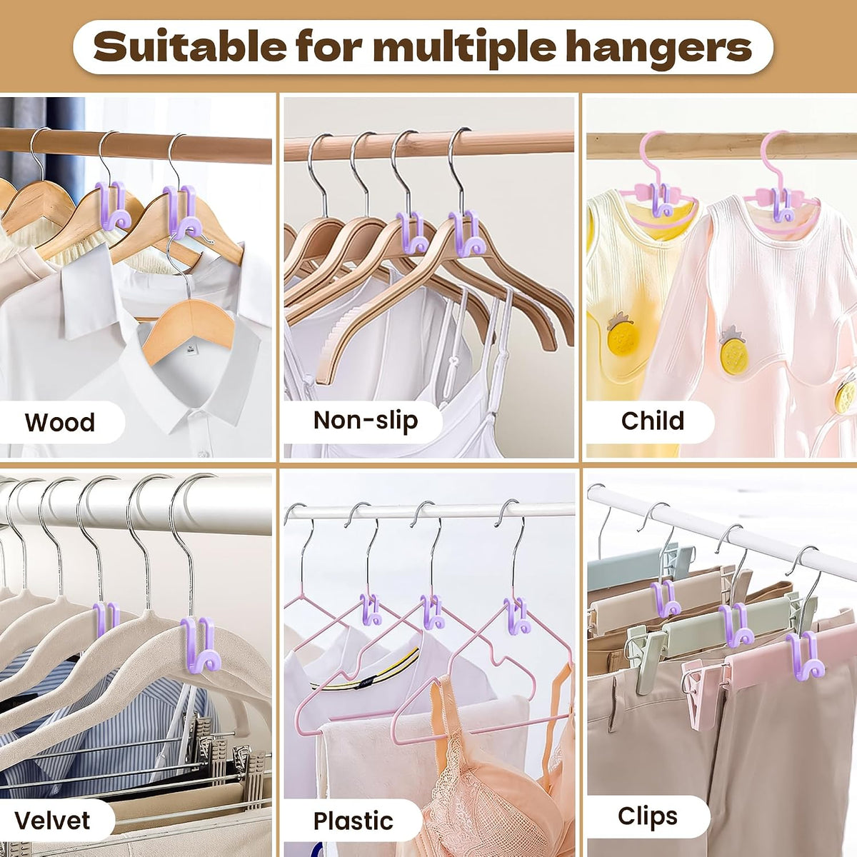 Mlici 60 Pcs Space Saving Hanger Connect Hooks for Closet Organizer, Purple