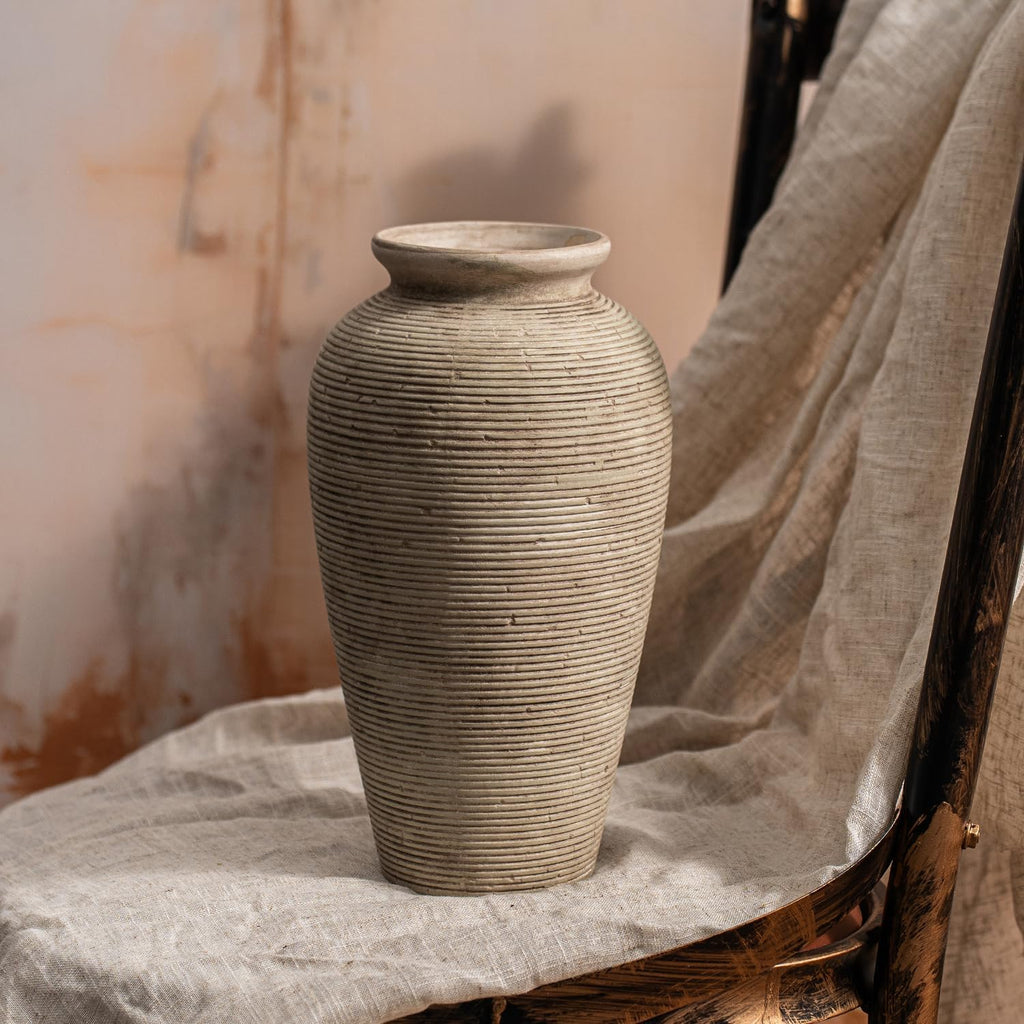 11.02 Inch Tall Vintage White Ceramic Flower Vase, Rustic Farmhouse Beige Stone Texture Vase for Home Decor, Decorative Terracotta Vase for Table Centerpiece Living Room Bathroom (Rustic-11.02'')