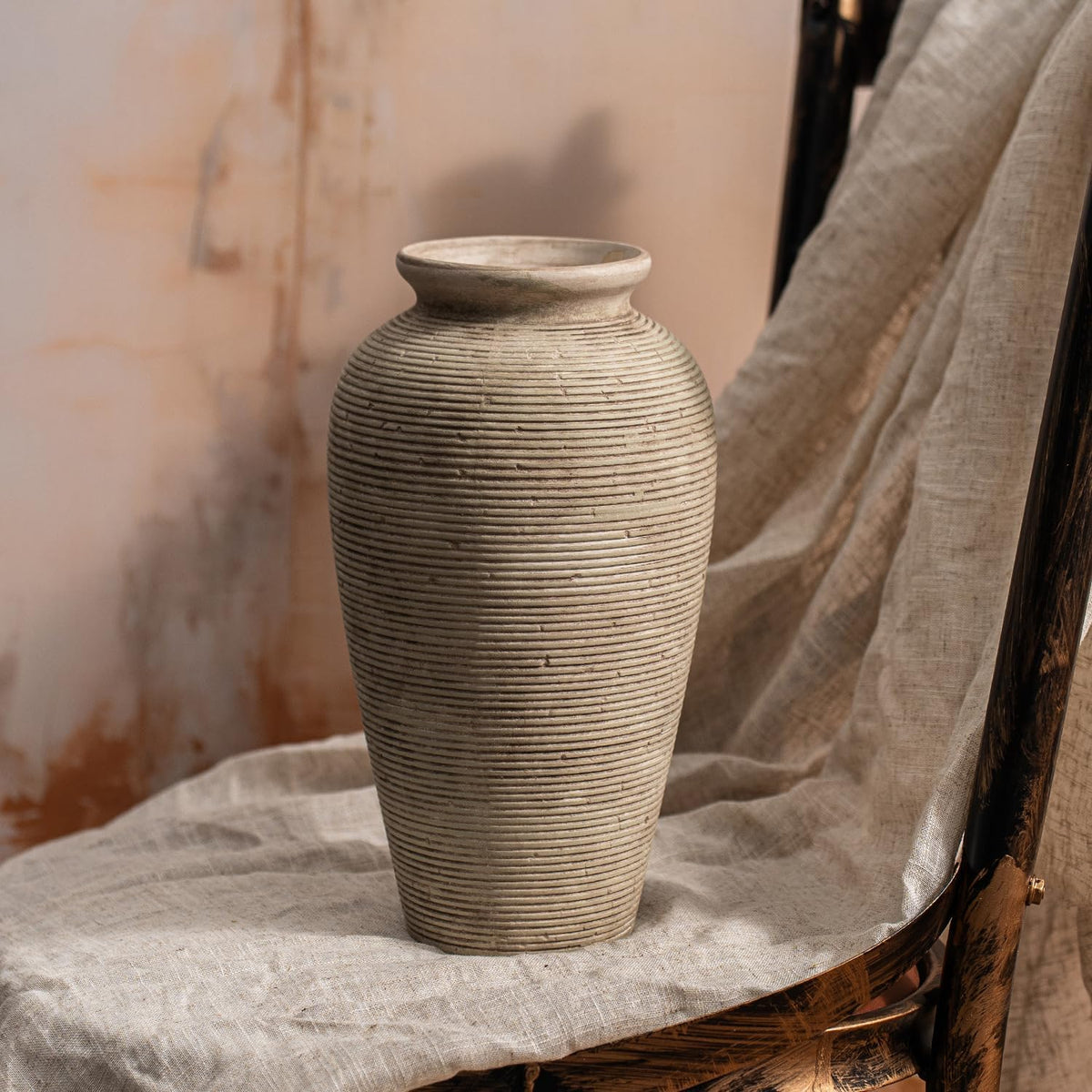 11.02 Inch Tall Vintage White Ceramic Flower Vase, Rustic Farmhouse Beige Stone Texture Vase for Home Decor, Decorative Terracotta Vase for Table Centerpiece Living Room Bathroom (Rustic-11.02'')