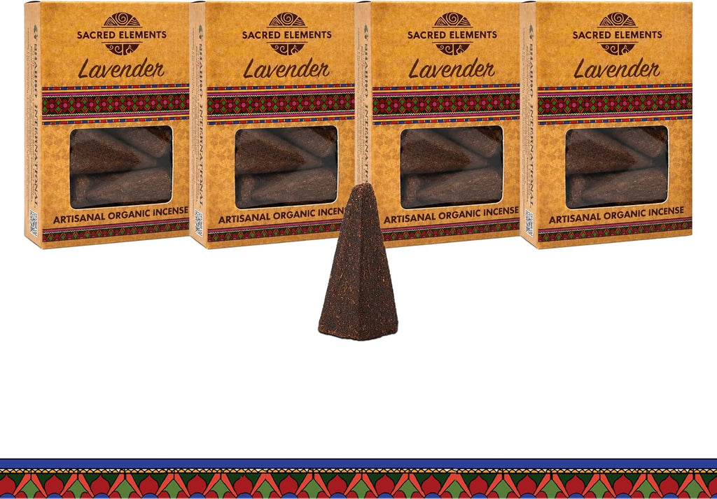 Sacred Elements Organic Incense Cones – Lavender Scent (Pack of 4) | Natural Aromatherapy for Relaxation & Sleep | Handcrafted, Low Smoke, Long-Lasting Fragrance for Bedroom & Home