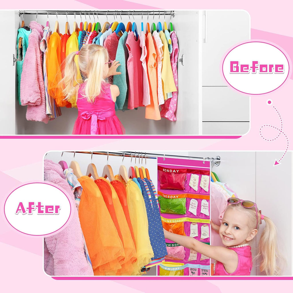 Oudain 2 Pcs Weekly Kids Clothes Organizer Large 21 Pockets 7-shelf, Purple