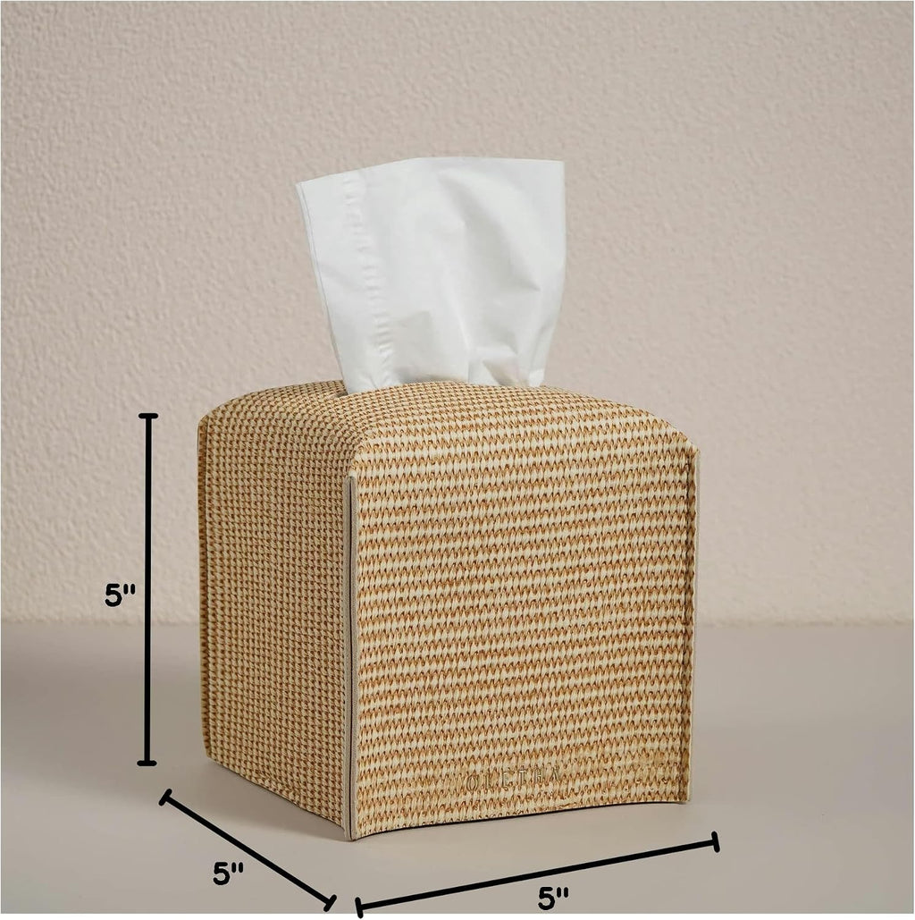 OLETHA Square Tissue Box Cover, Desk Decor, Rattan Embossing, 2 Pack
