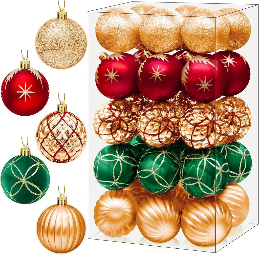 2.5 Inch Christmas Ball Ornaments, 30-Piece Set, Red, Green, & Champagne