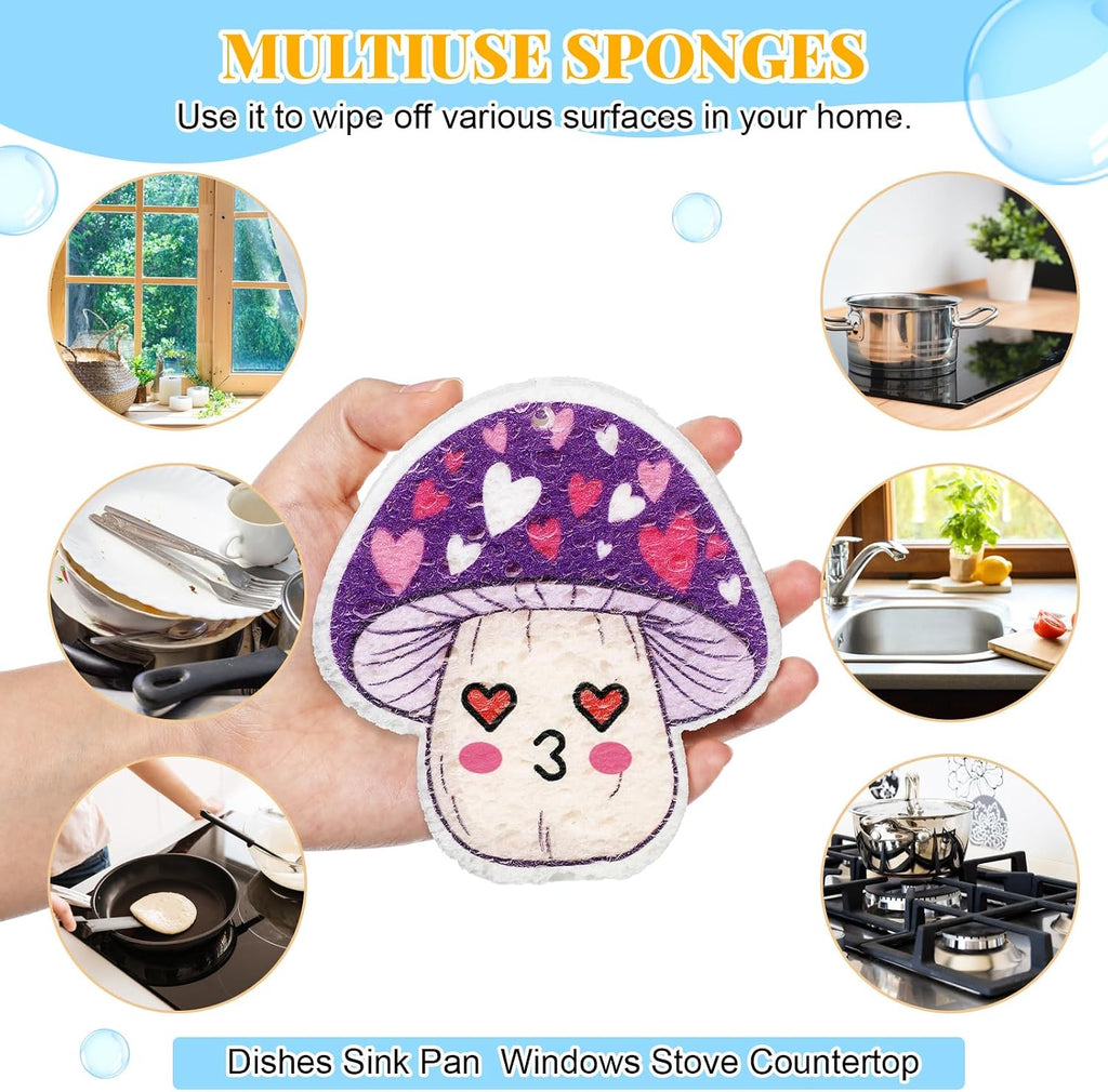 Newtay 8 Pack Compressed Dish Sponges Non-Scratch Reusable Cute,Mushroom