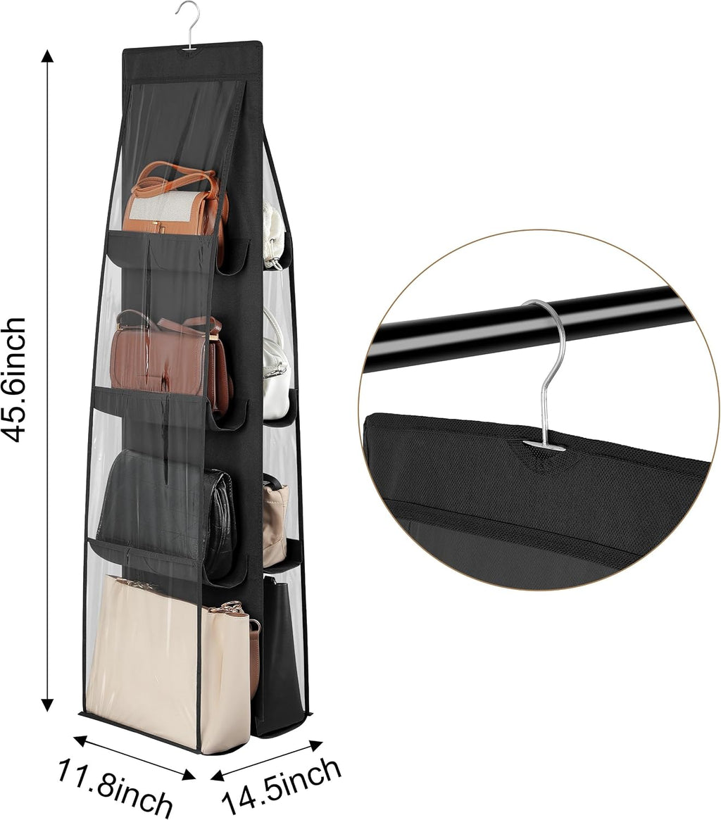8-Pocket Hanging Handbag Purse Organizer for Closet, Black