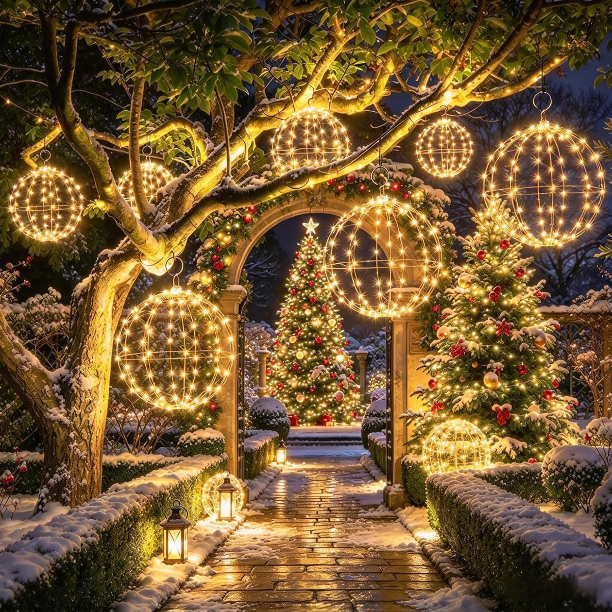 Joomer Plug-in Christmas Ball Lights, 13in & 11in Foldable Sphere Lights