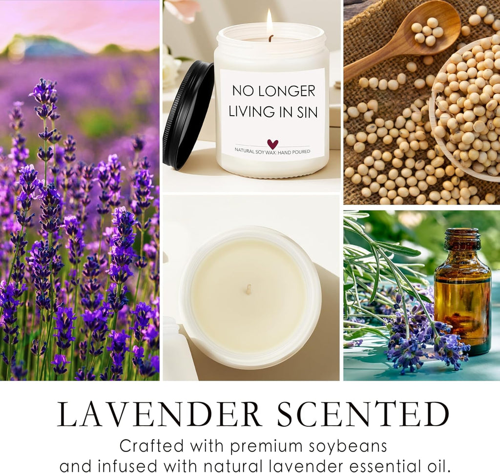 Wedding Gifts for Newlyweds, Bridal Shower Gift for Bride and Groom, Funny Engagement Gifts for Him and Her, Lavender Scented Candles, No Longer Living in Sin