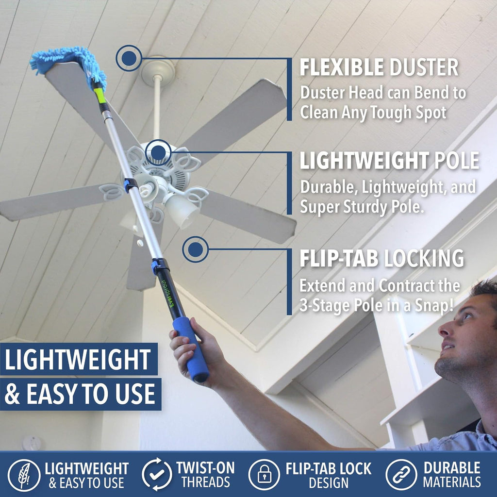 EVERSPROUT Ceiling Fan Duster with 3 Foot Pole, Bendable Microfiber Cleaner