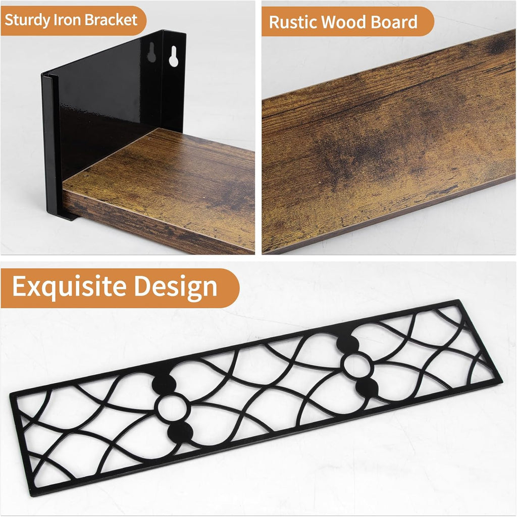 Wall Shelf with Removable Railing, 3 Same Sizes Floating Shelves