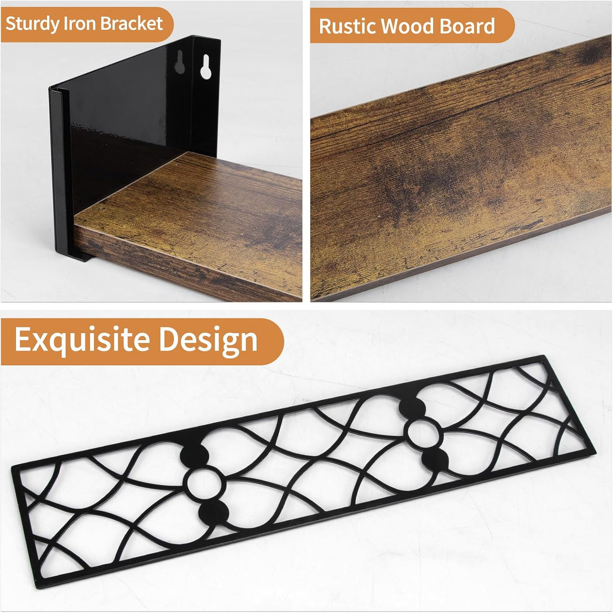 Wall Shelf with Removable Railing, 3 Same Sizes Floating Shelves
