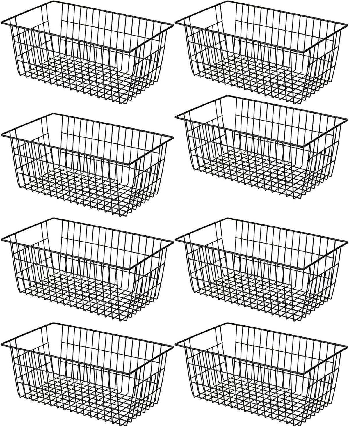 SANNO Black Wire Baskets Freezer Bin Organizer for Home, Bathroom, Closet Organization, set of 8, 15.7inch