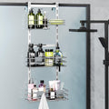 Orimade Over The Door Shower Caddy Adjustable 3 Tier Silver,Bathroom Hanging Organizer Shelf Rustproof with 4 Hooks,Shower Basket with Soap Holder and Suction Cup
