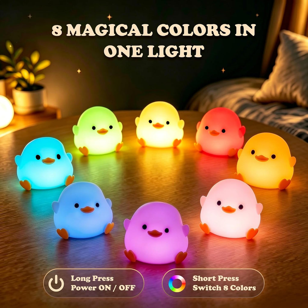 UNEEDE Mini Duck Night Light with Lanyard, 8 Color Changing Rechargeable