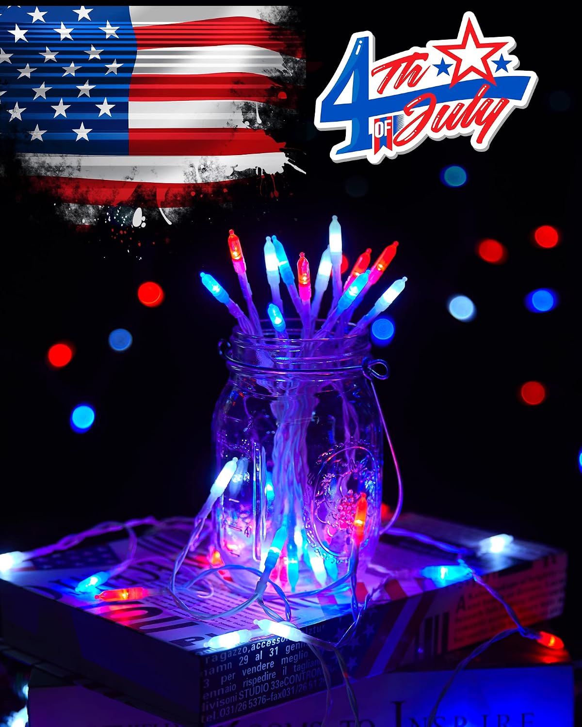 Red White Blue Battery Operated Mini String Lights 2 Pack 18 Feet 50 LED