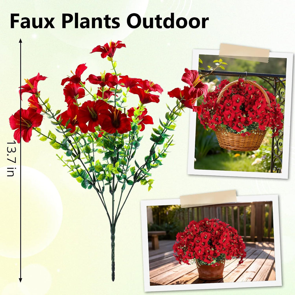 10pcs UV Resistant Faux Petunia Outdoor Flowers,Wine Red