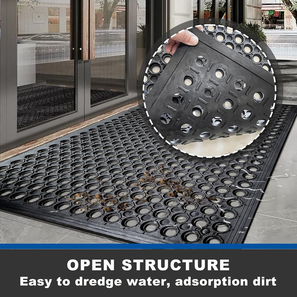 60"x35" Outdoor Rubber Floor Mats Non-Slip Restaurant Mat Commercial Kitchen Heavy Duty Mat Drainage Mats for Outside Industral Pool Entrance Bar Wet Area