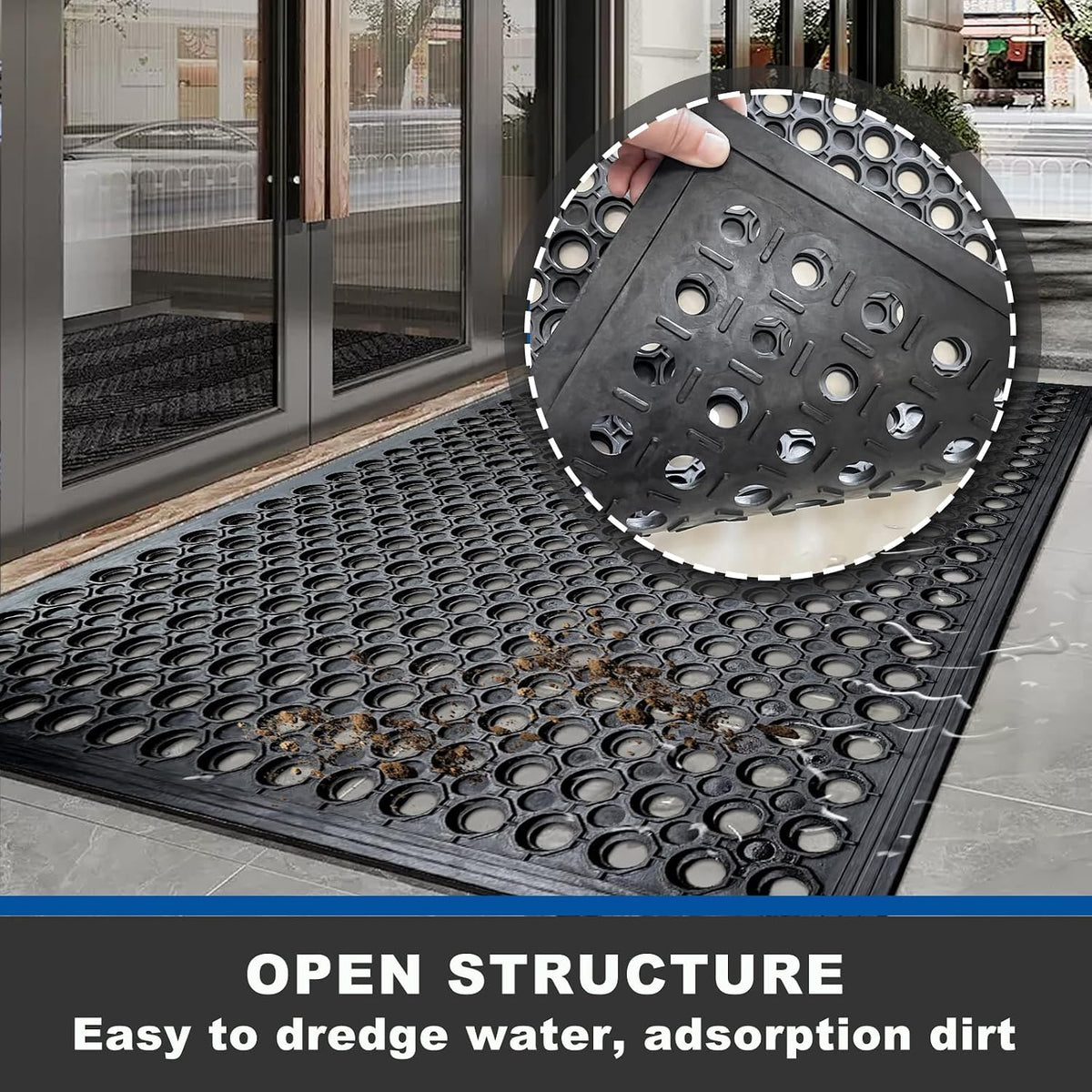 60"x35" Outdoor Rubber Floor Mats Non-Slip Restaurant Mat Commercial Kitchen Heavy Duty Mat Drainage Mats for Outside Industral Pool Entrance Bar Wet Area