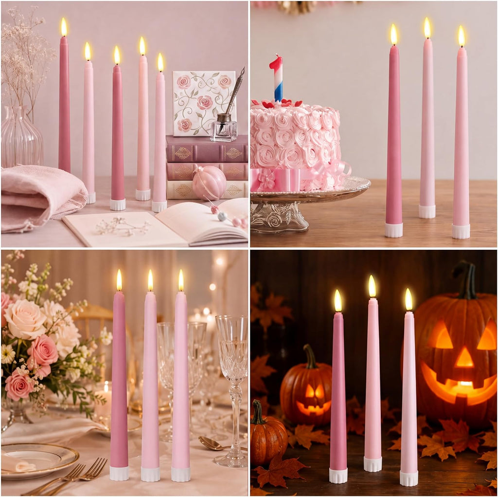 Handepo 48 Pack Flameless LED Taper Candle, Dusty Pink, 11 Inch