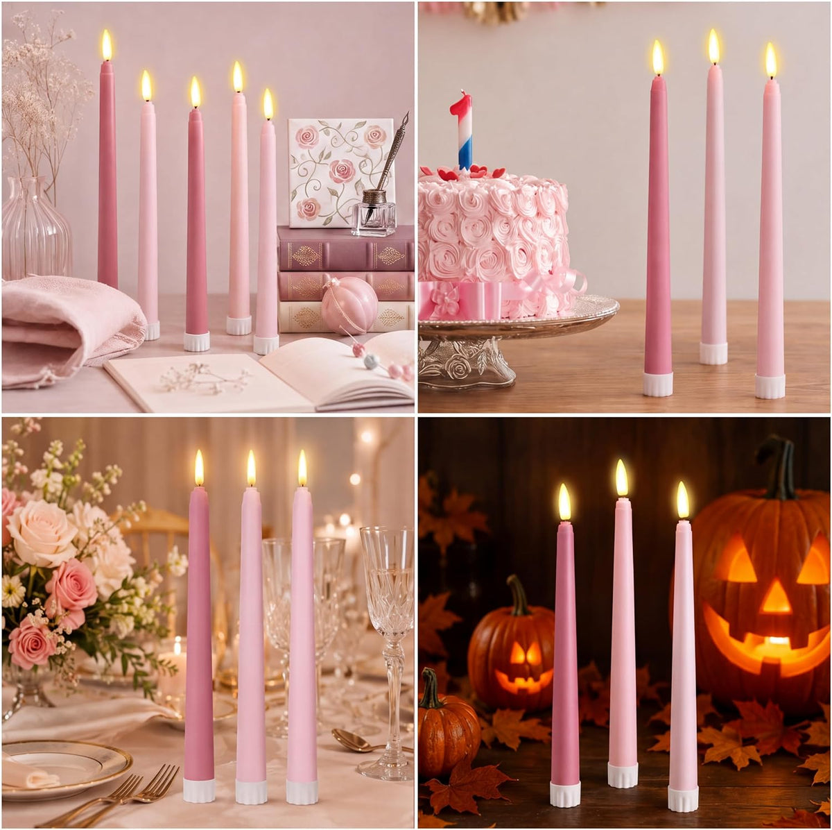 Handepo 48 Pack Flameless LED Taper Candle, Dusty Pink, 11 Inch