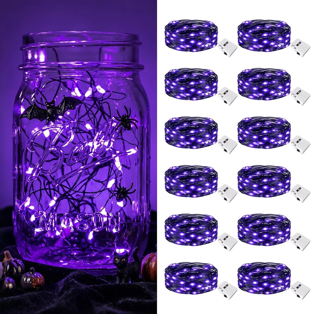 btfarm 12 Pack Purple Halloween Fairy Lights Battery Operated with 3 Modes