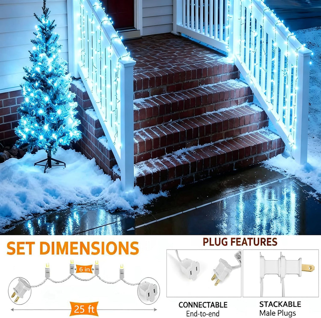 50 Counts Aqua LED Christmas Lights, 50ft Commercial Grade Outdoor String Lights - Waterproof UL Certified White Wire with 5mm Wide Angle Bulbs for Christmas Tree, Indoor & Outdoor Decor