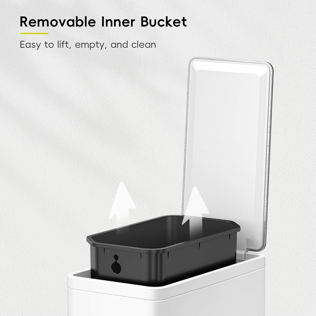 EKO Slim Small Bathroom Trash Can with Lid, Stainless Steel Small Garbage Can with Removable Inner Bucket, 6L / 1.6 Gal, Step On Trash Bin (White)