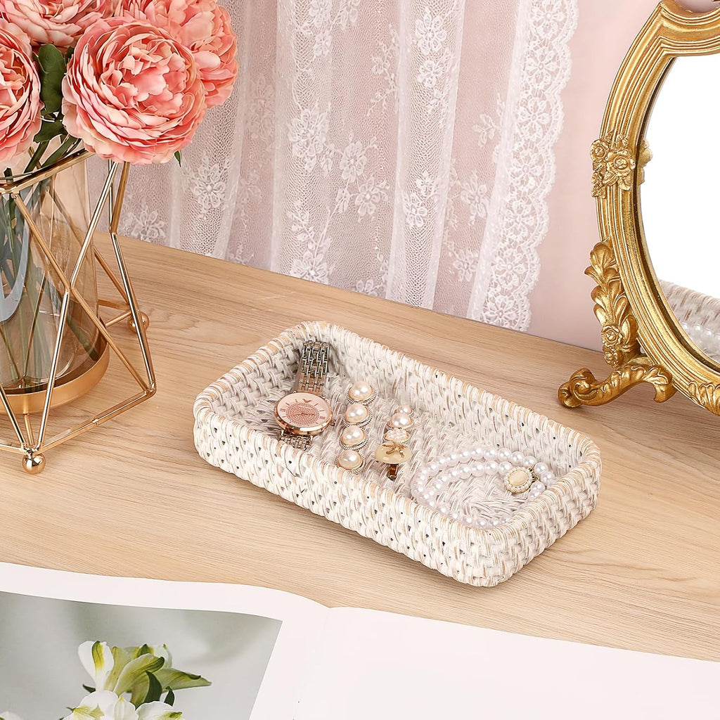 BTSKY Small Remote Basket for Coffee Table Entryway Living Room, Rattan