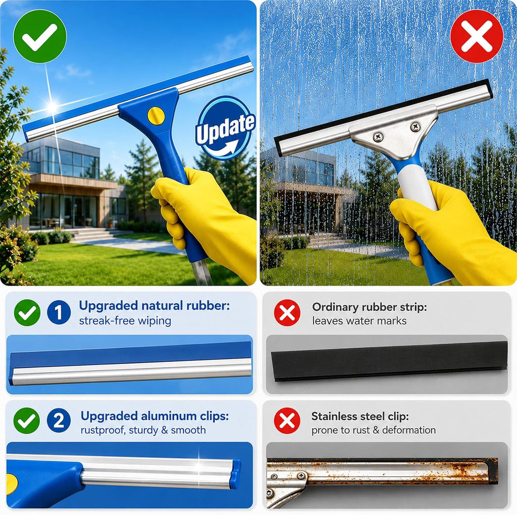 Window Cleaning Kit - 3 Gal Bucket, 15" Microfiber Scrubber & Chenille Sleeve, 14" Squeegee with 79" Extension Pole, Metal Scraper, Indoor & Outdoor Window Tools for Home & Commercial Use