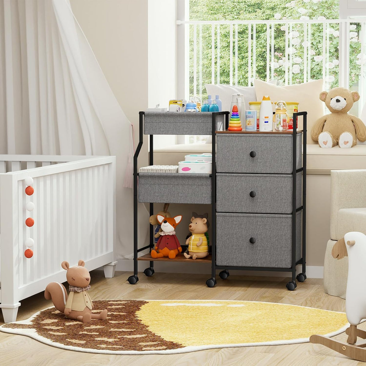Modanais Baby Diaper Caddy Organizer Rolling Cart with Dividers and Drawers