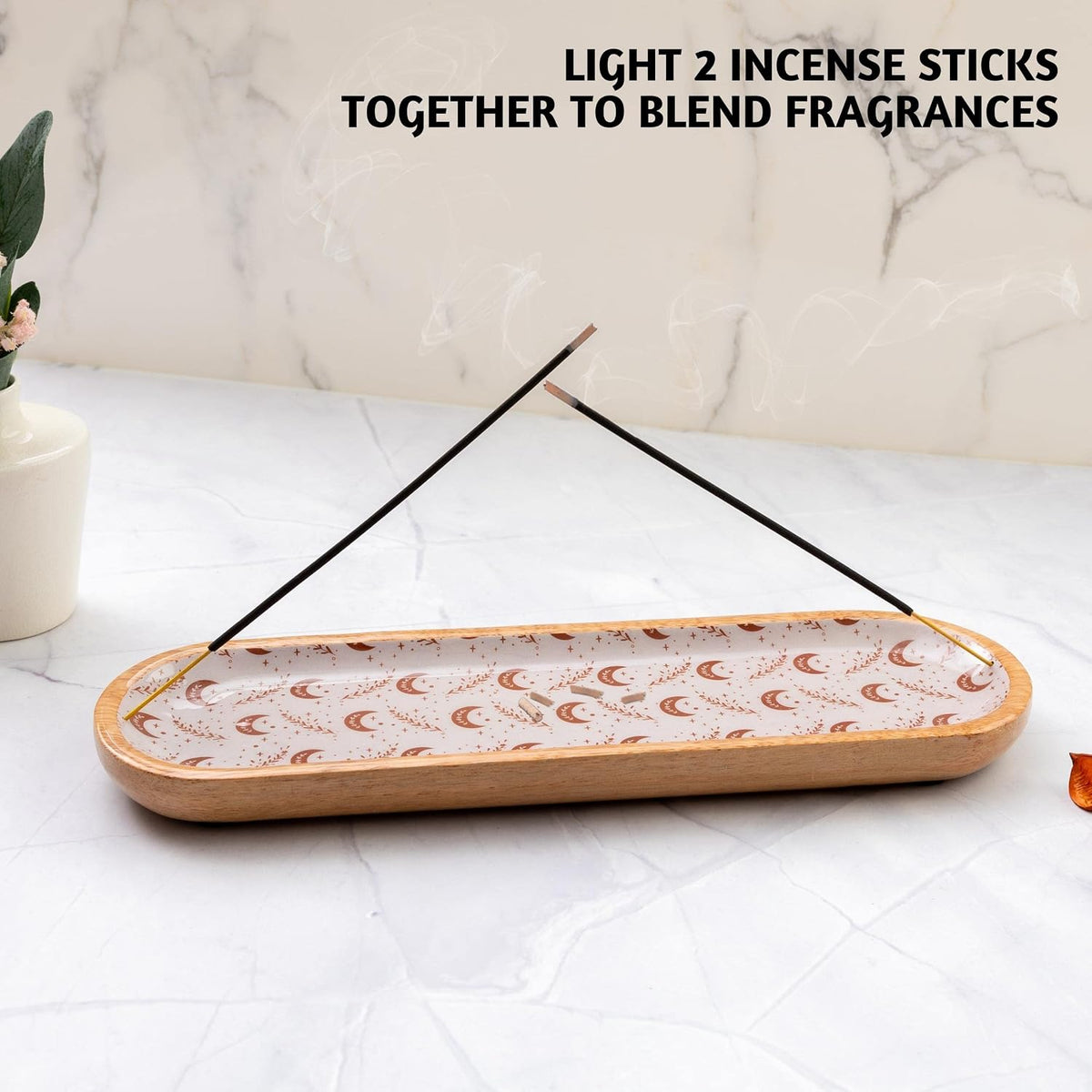 Folkulture Incense Holder or Incense Burner, Modern Incense Holder for Sticks, Insence-Stick Holder, Ash Catcher or Insense Stick Holder, Wooden Incense Tray for Sticks, Mango Wood Trough, Moonshine