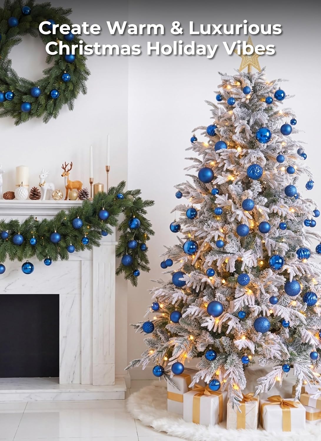 Brightown 36‑Pack Blue Shatterproof Christmas Tree Ball Ornaments Set